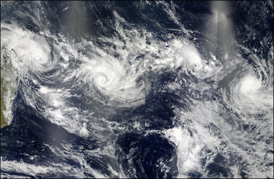 Four Cyclones in the Indian Ocean