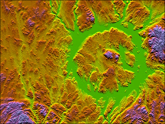 Topography of the Manicouagan Crater, Quebec, Canada
