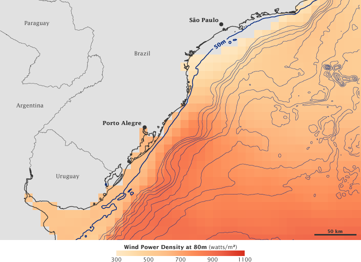 Wind Speeds off the Coast of Southern Brazil