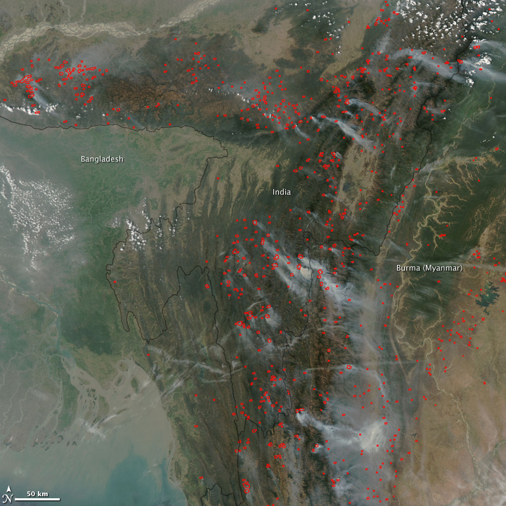 Fires in Eastern India and Northwest Burma (Myanmar)