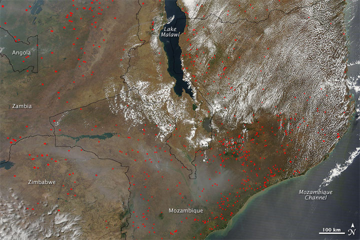 Fires around Lake Malawi