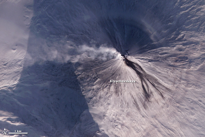 Lava and Snow on Klyuchevskaya Volcano