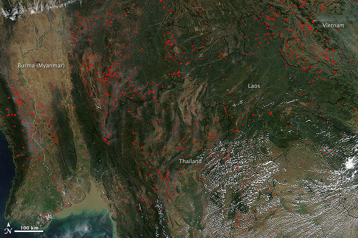 Fires in Burma, Thailand, Laos, and Vietnam