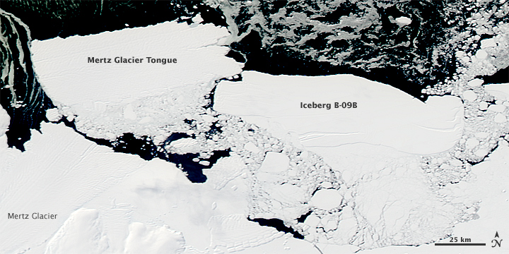 Collision Calves Iceberg from Mertz Glacier Tongue, Antarctica