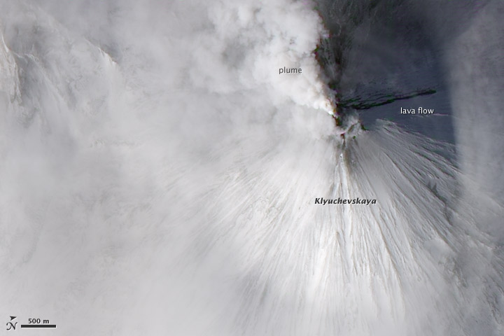 Lava and Snow on Klyuchevskaya Volcano