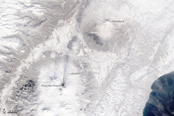 Lava and Snow on Klyuchevskaya Volcano