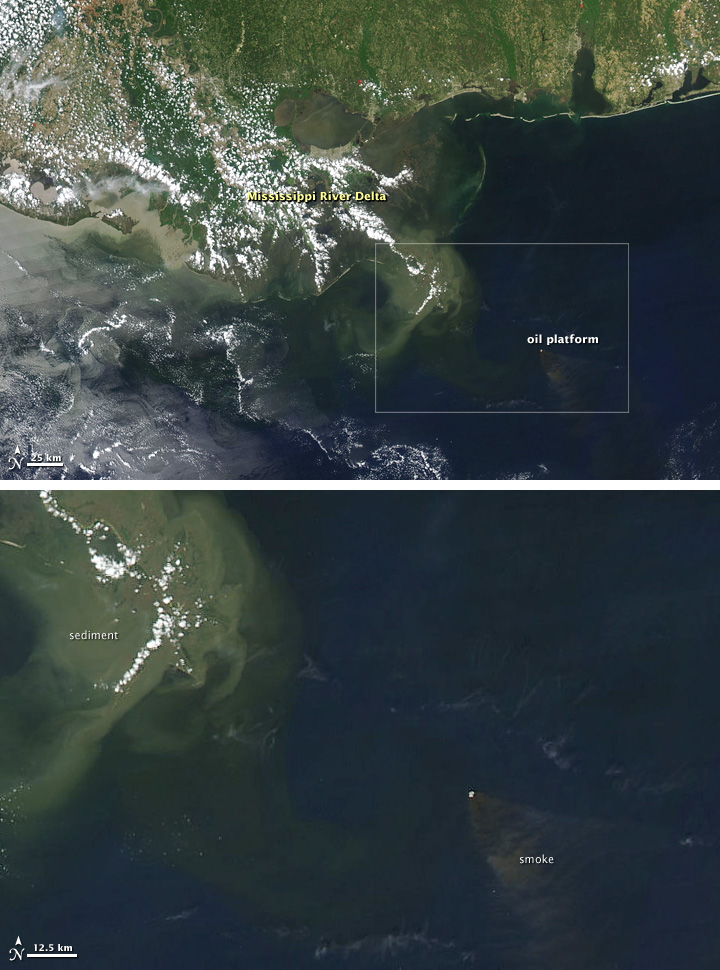 Smoke Plume from Burning Oil Rig in Gulf of Mexico