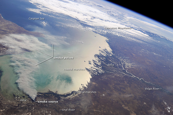 Smoke Plume, Caspian Sea, Kazakhstan