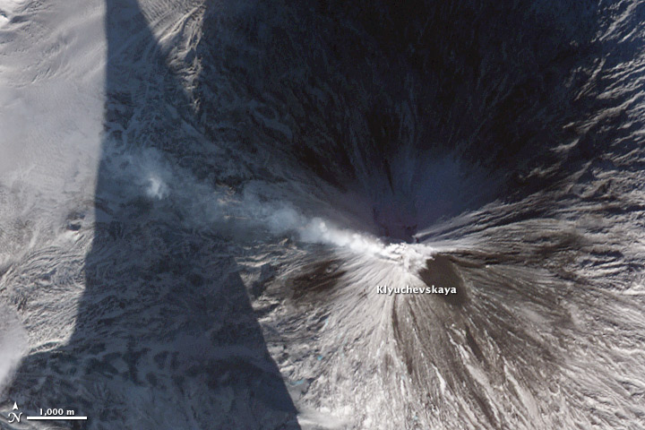 Lava and Snow on Klyuchevskaya Volcano