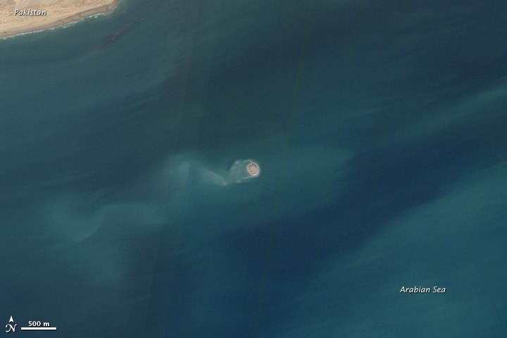 Mud Volcano Emerges from the Arabian Sea