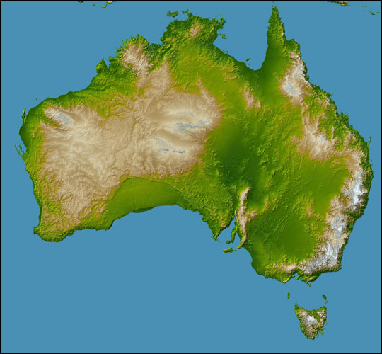 Australia, Shaded Relief and Colored Height