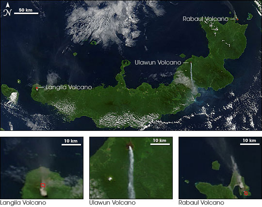 Langila, Ulawun, and Rabaul Volcanoes Erupt