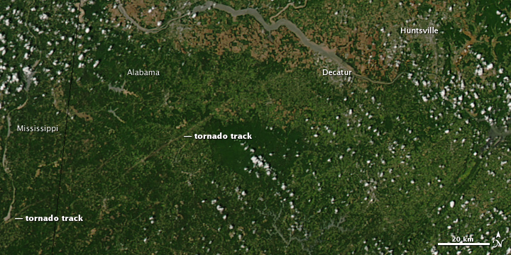 Tornado Tracks in Mississippi and Alabama