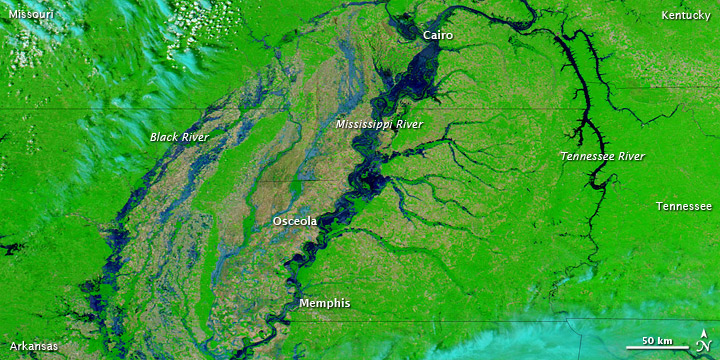 Floods Spread South along the Mississippi River