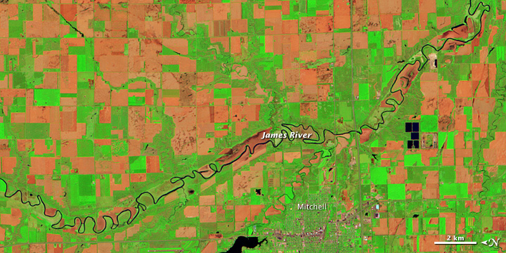 Flooding along the James River, South Dakota