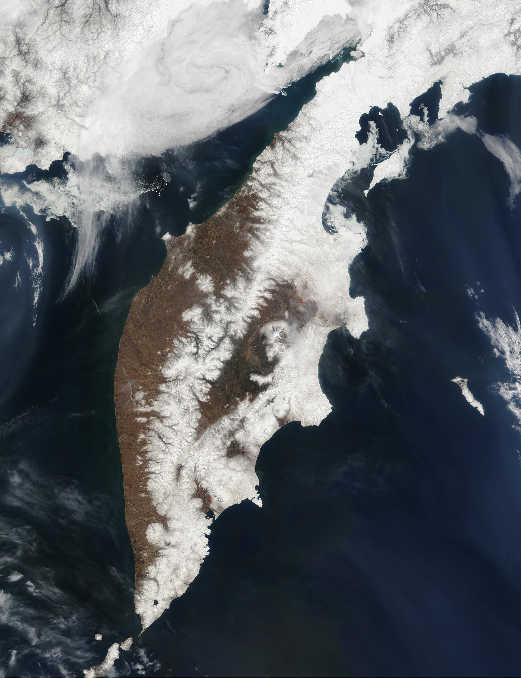 Полуостров Камчатка со спутника