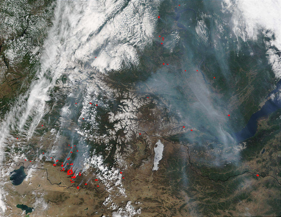 Fires and smoke south of Krasnoyarsk and near Irkutsk, Russia - related image preview