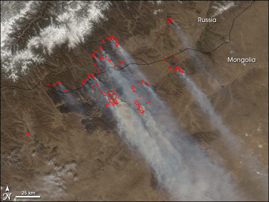 Fires Along the Border of Mongolia and Russia