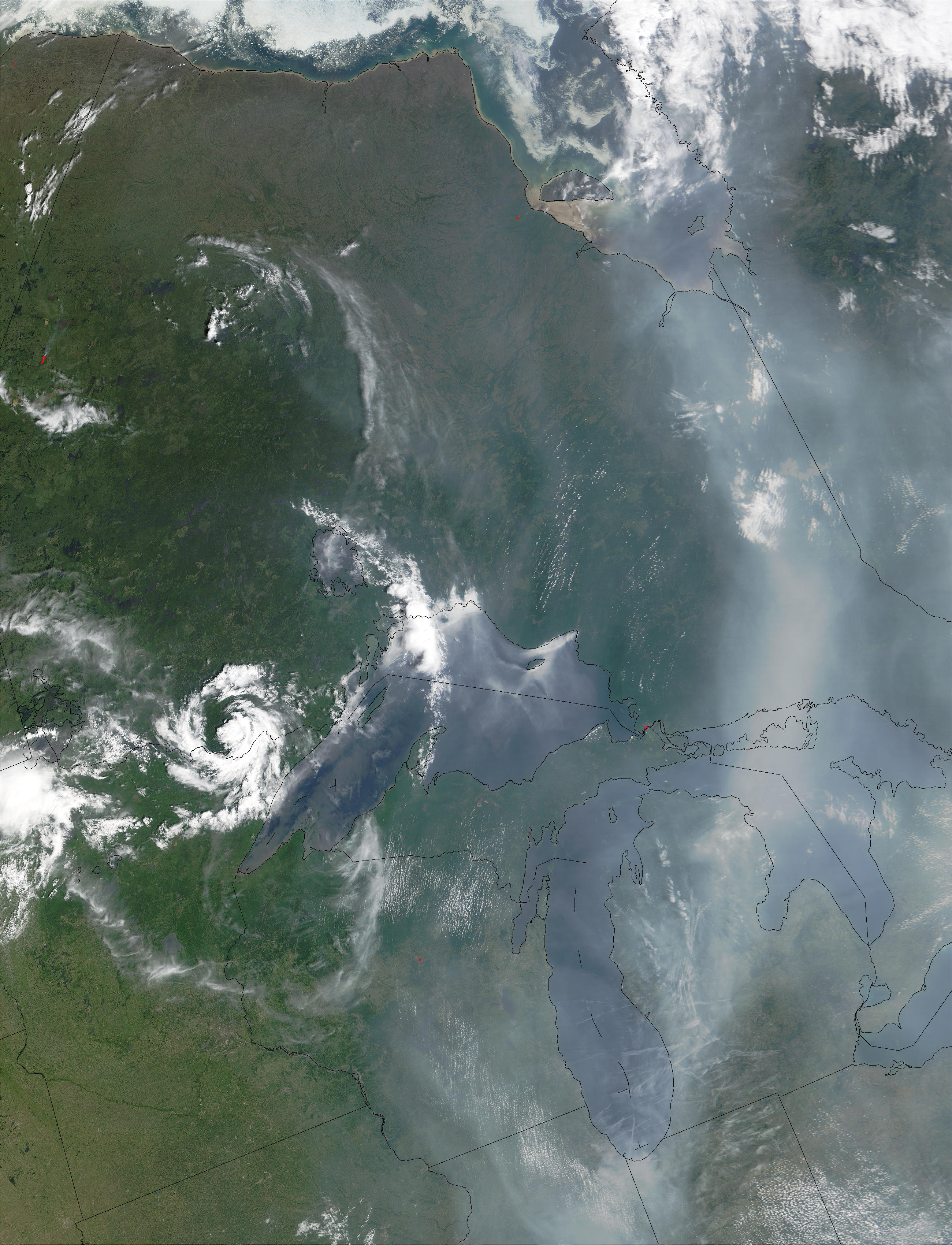 Smoke from Saskatchewan fires (Canada) transported over James Bay and the Great Lakes - related image preview