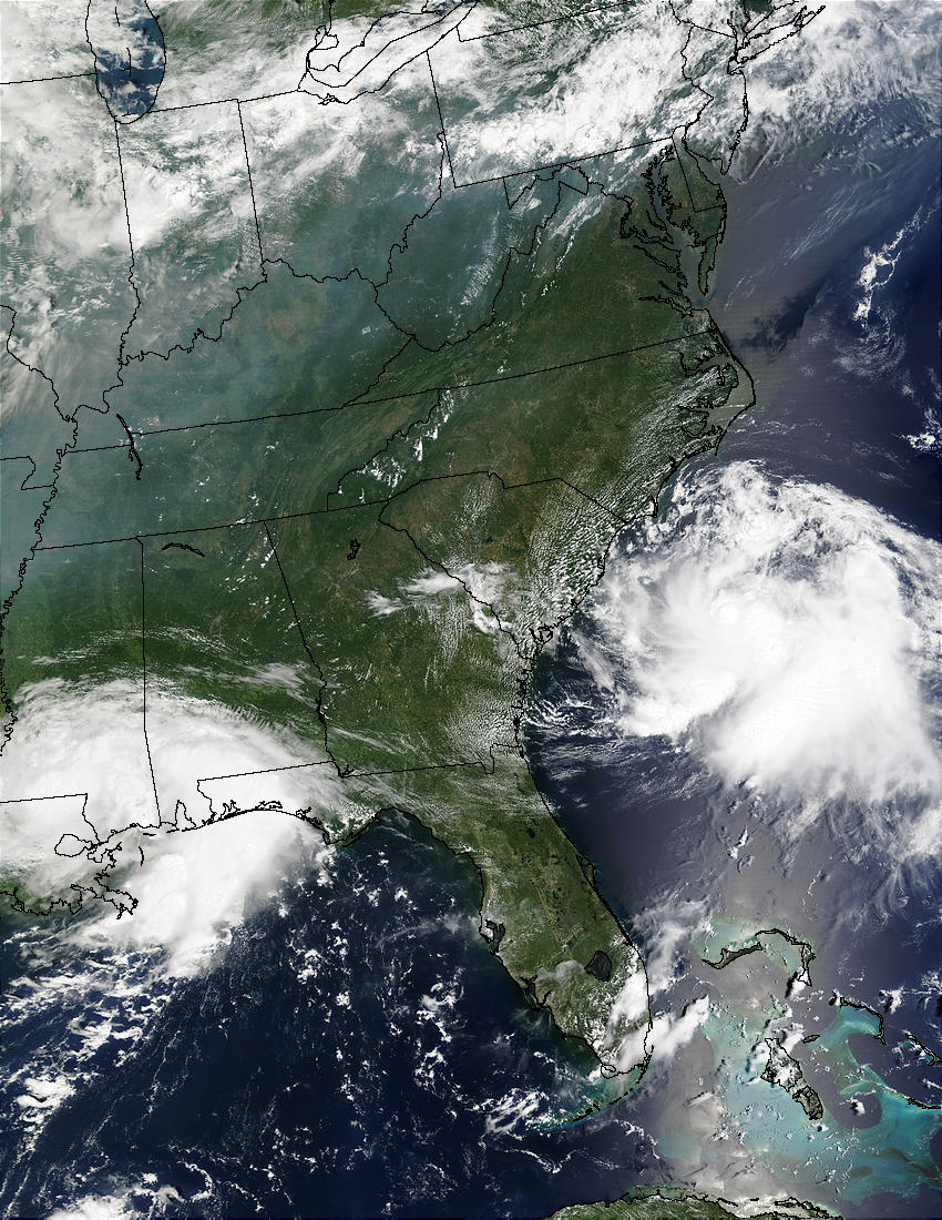 Storms off Southeast United States and pollution over Middle West - related image preview