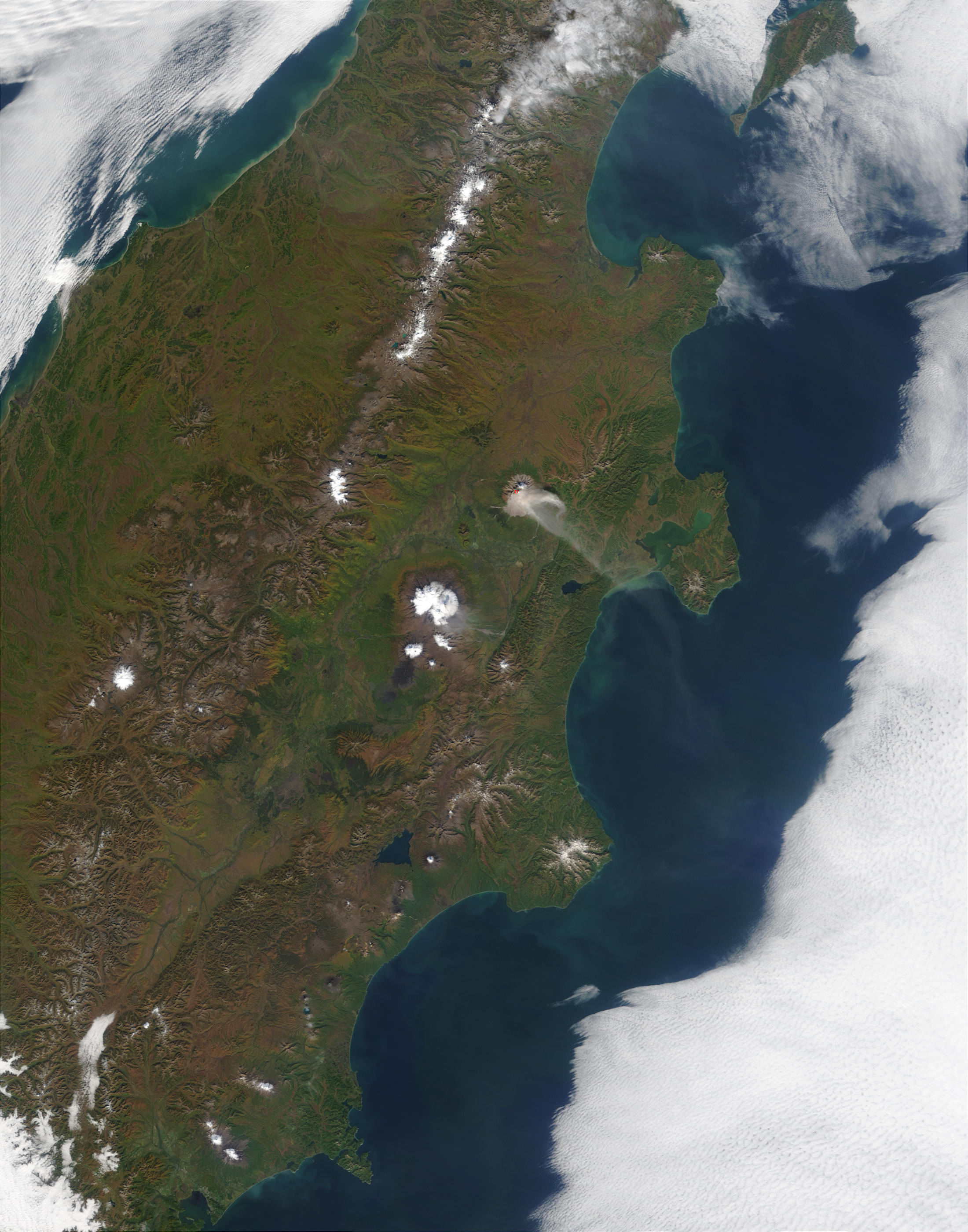 Ash plume rising from Shiveluch Volcano, Kamchatka Peninsula, Eastern Russia - related image preview