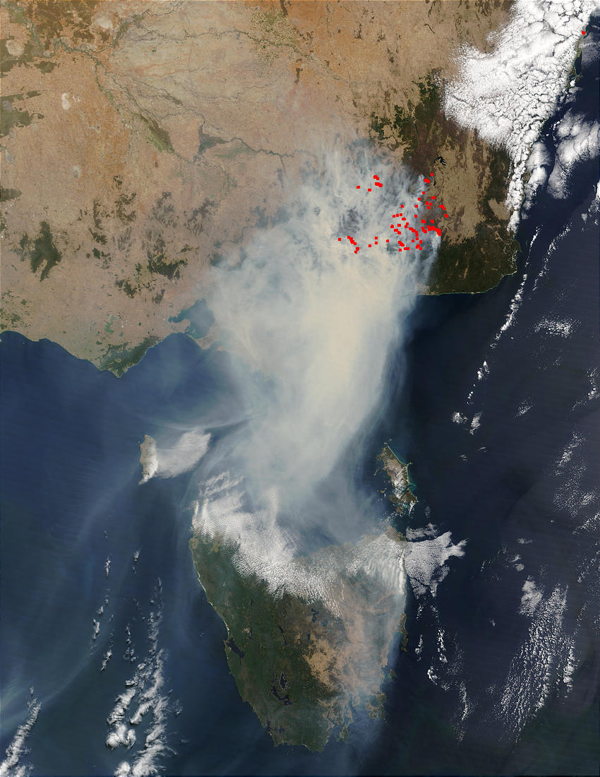 Fires and smoke in Southeast Australia (morning overpass) - related image preview