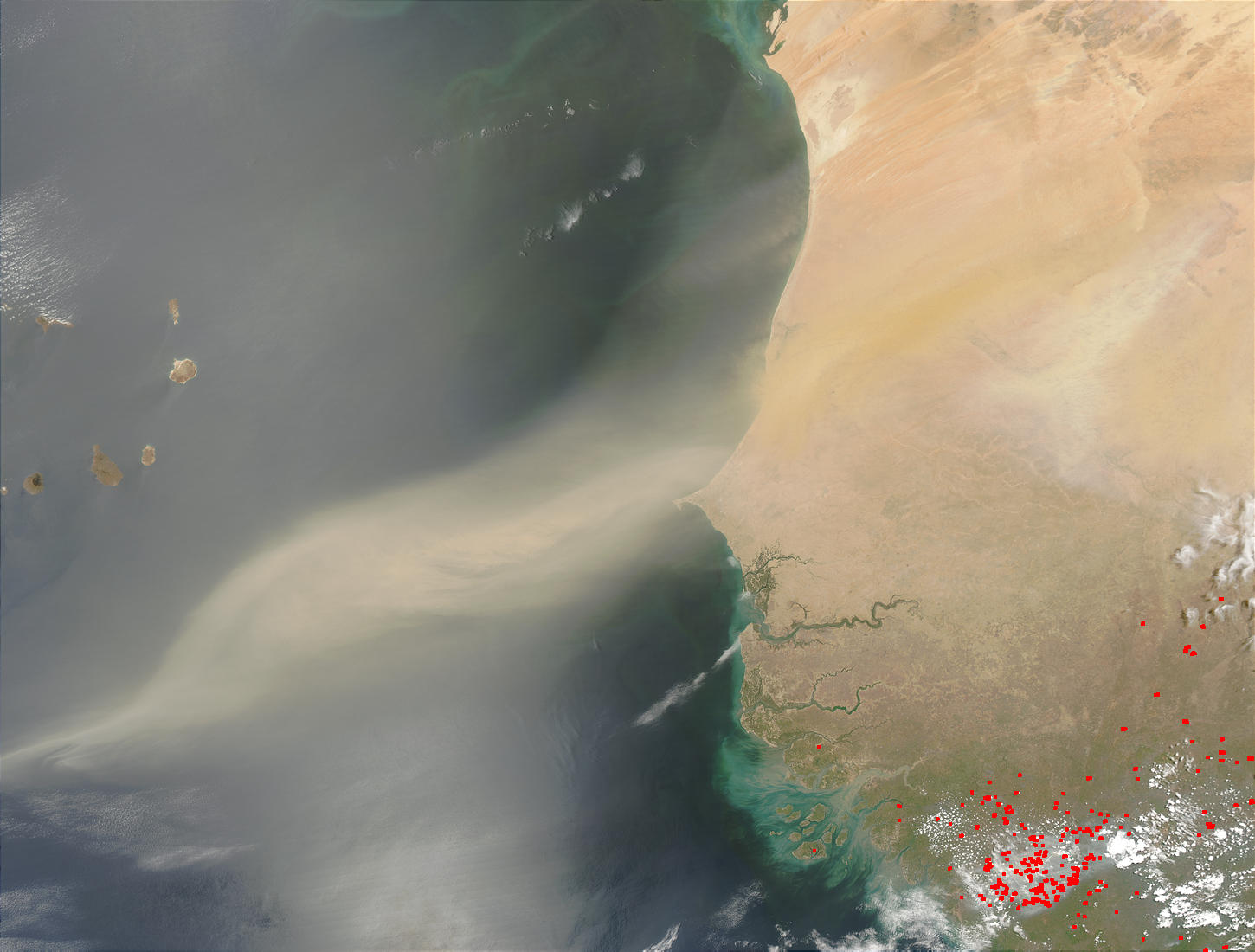 Saharan dust off West Africa (afternoon overpass) - related image preview