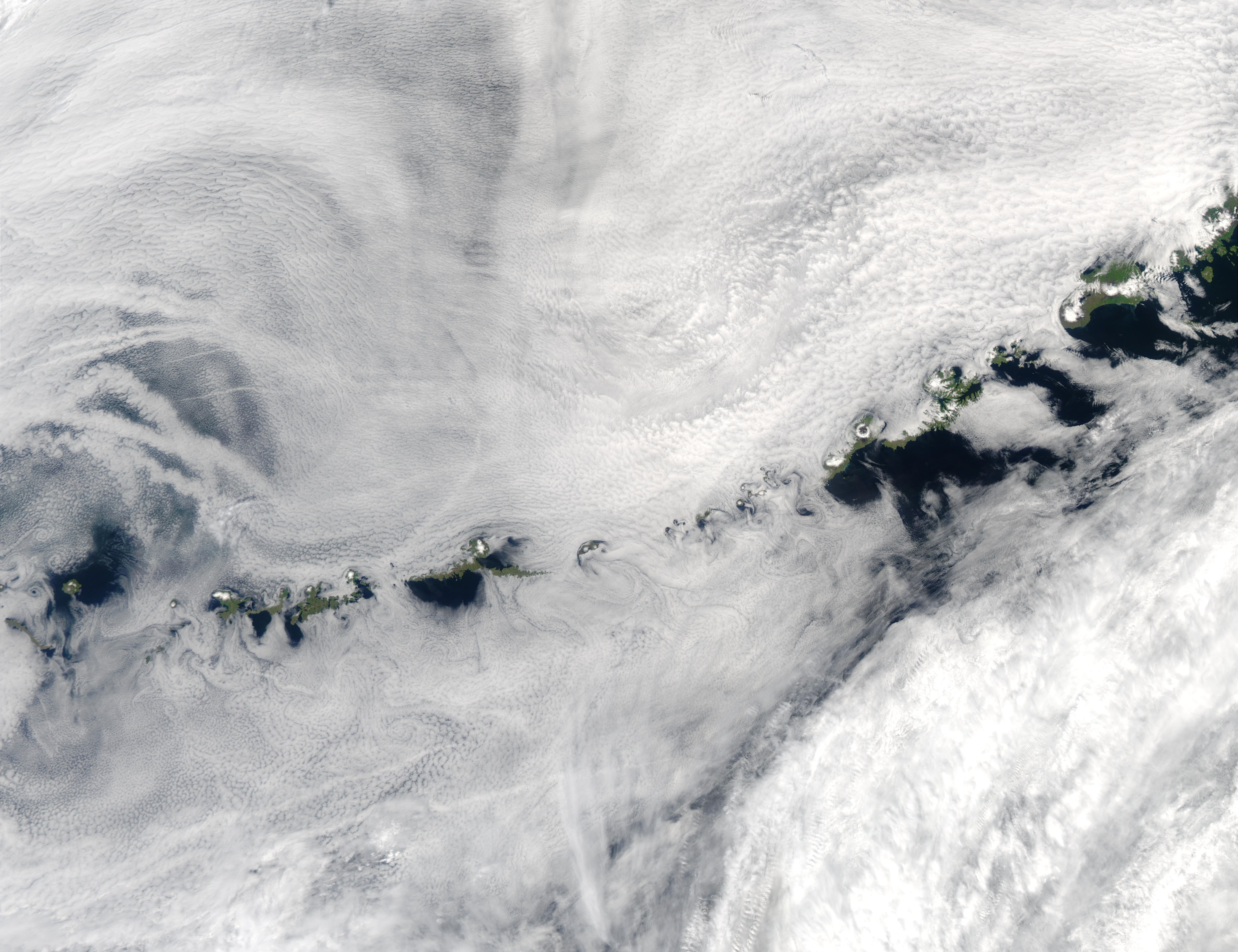 Cloud vortices and ship tracks off Aleutian Islands, Alaska - related image preview