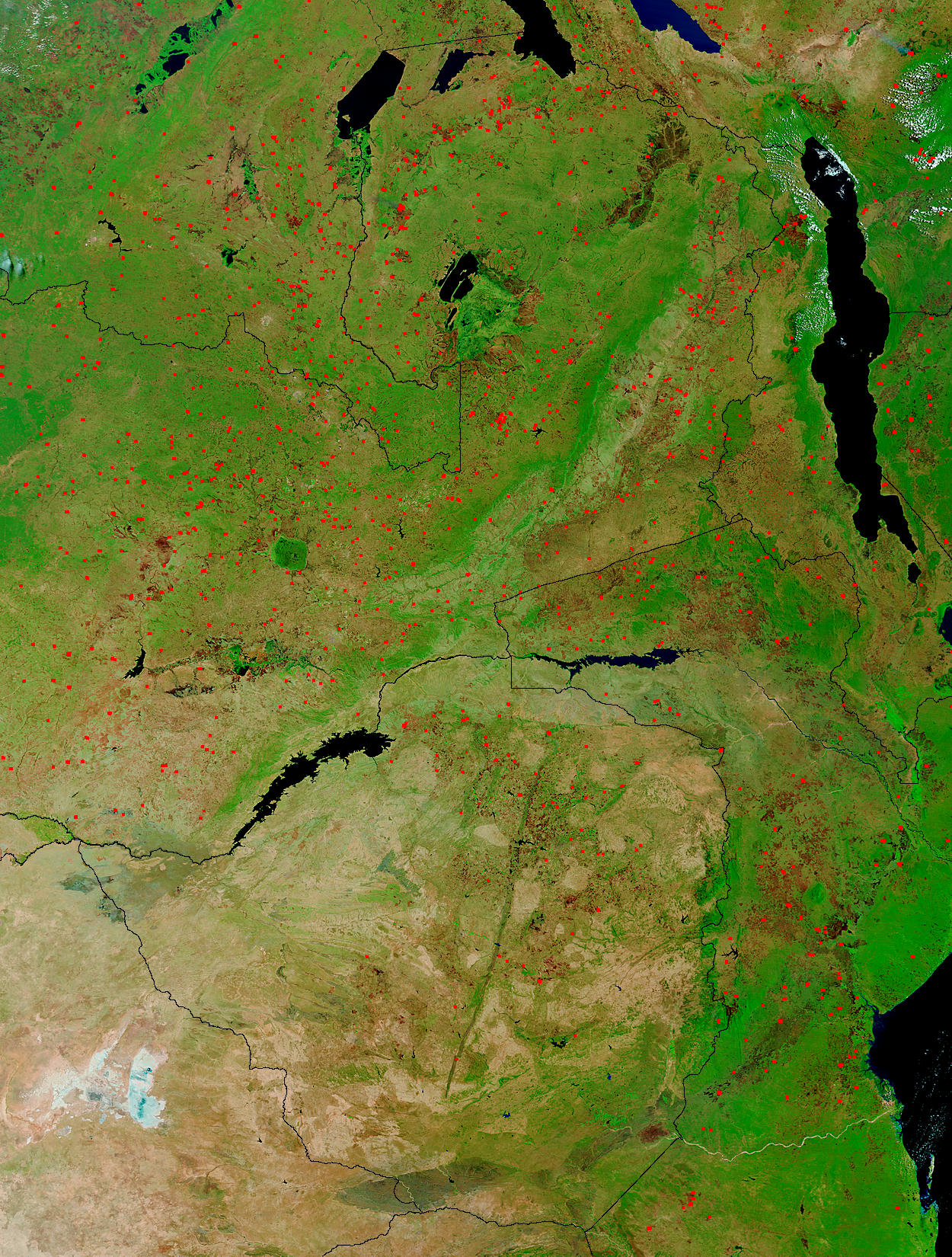 Fires across Zambia (false color) - related image preview