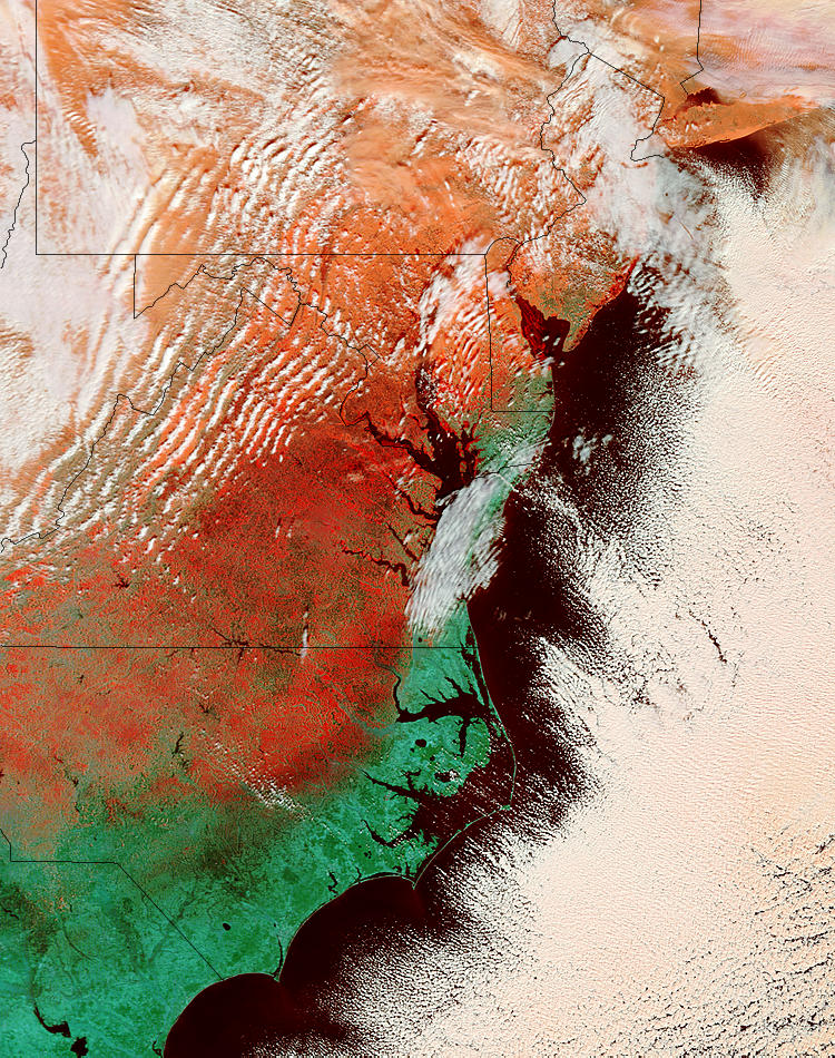 Snow and ice across Mid-Atlantic United States (false color) - related image preview