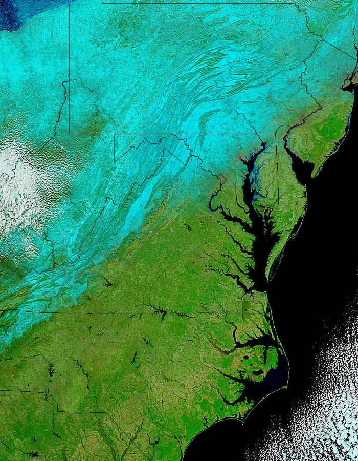 Snow across Mid-Atlantic United States (false color) - related image preview
