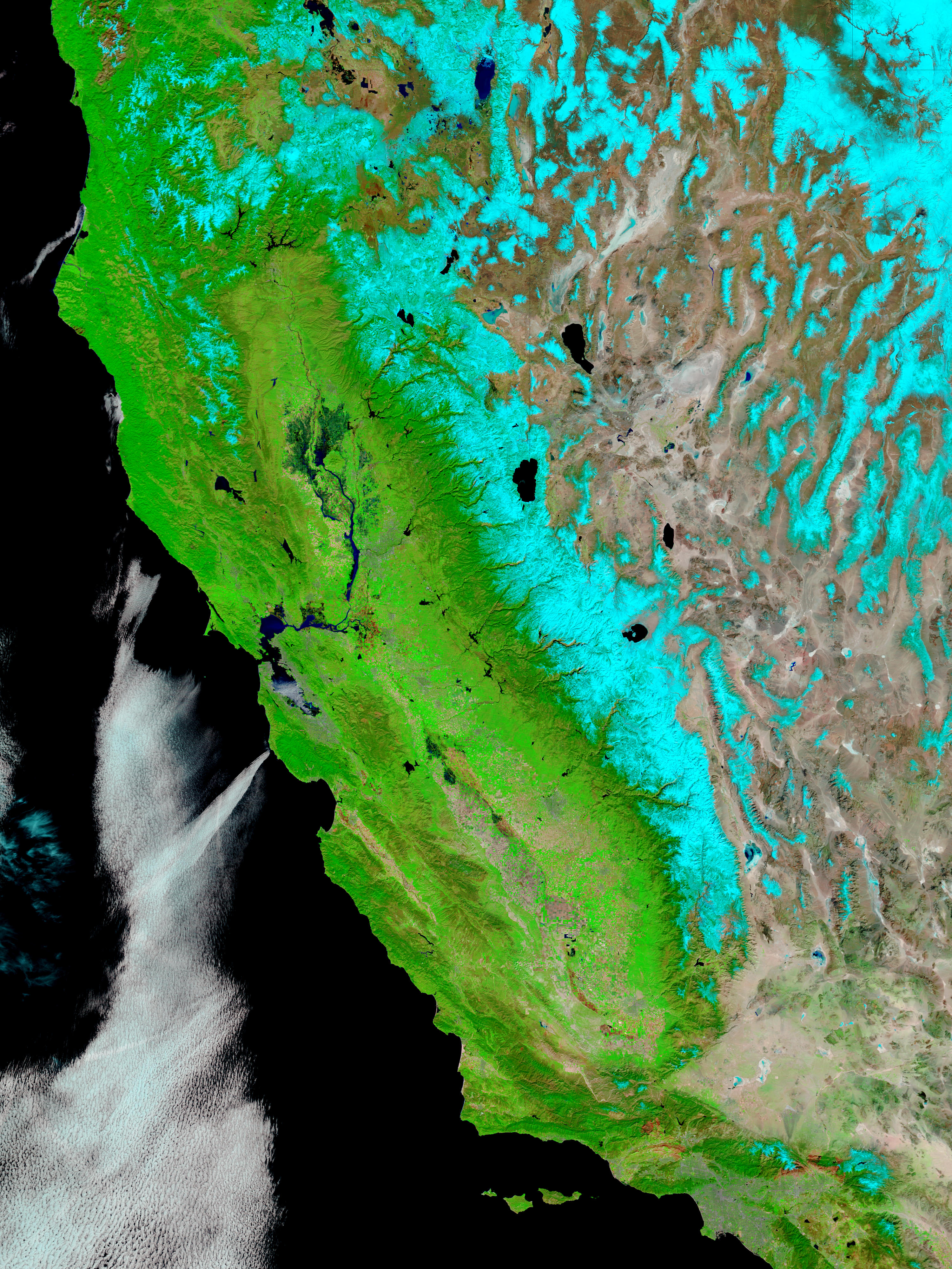 Snow and floods in California (false color) - related image preview