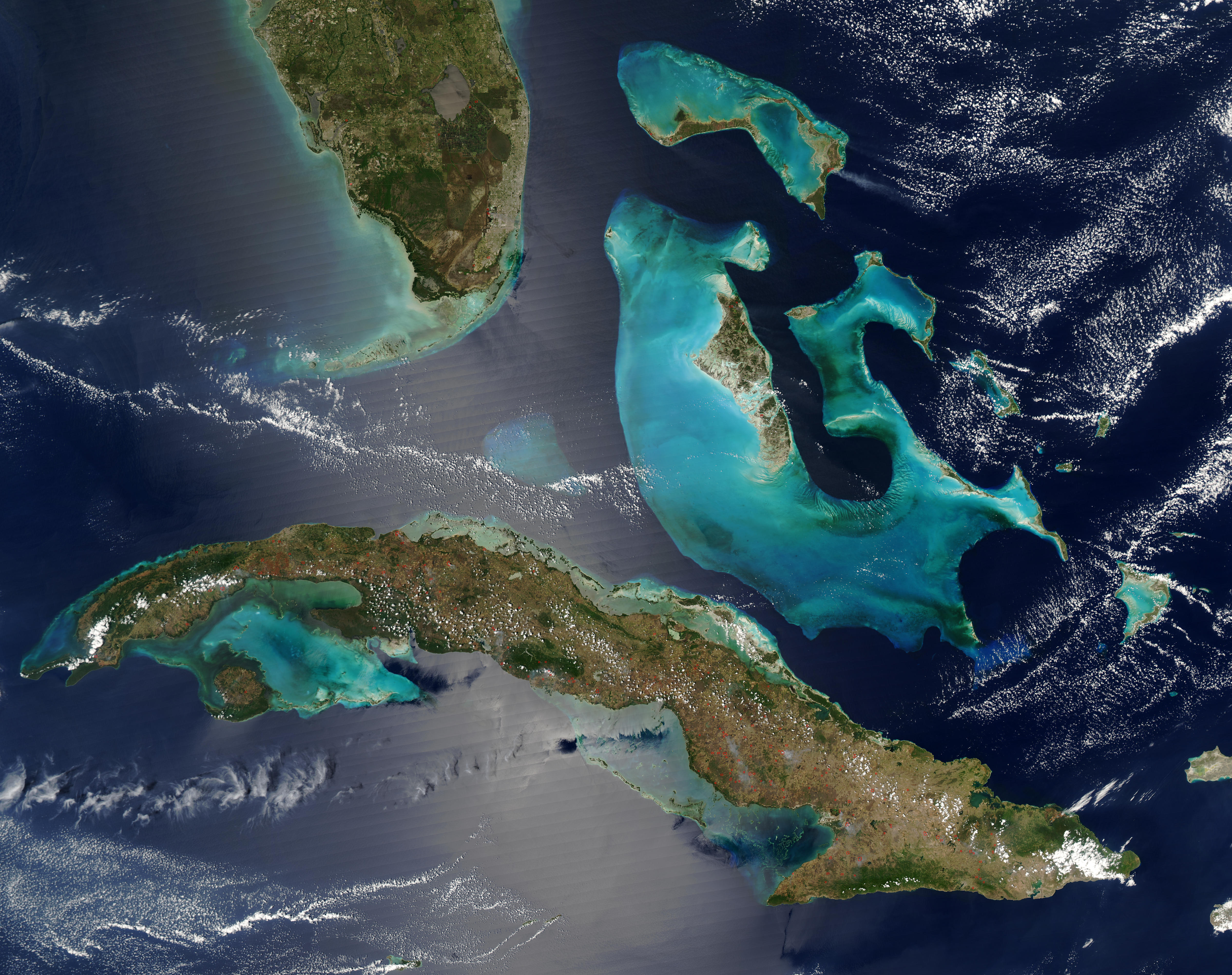 nasa visible earth: fires in the bahamas, florida, and cuba