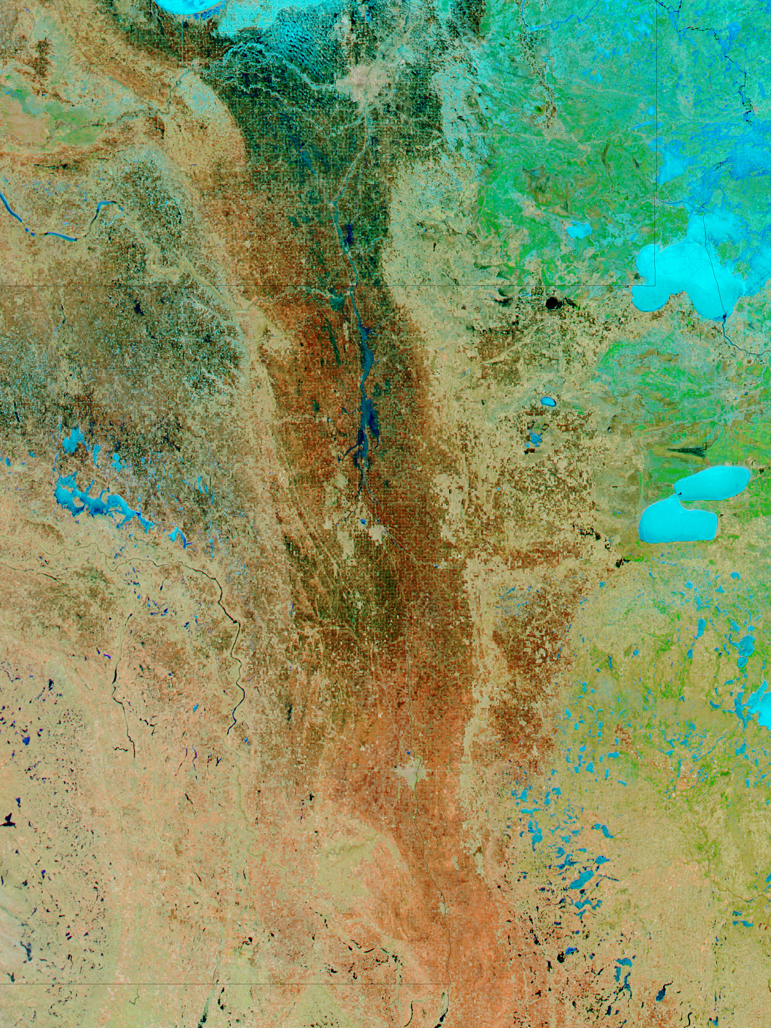Floods along the Red River in North Dakota and Minnesota (false color) - related image preview