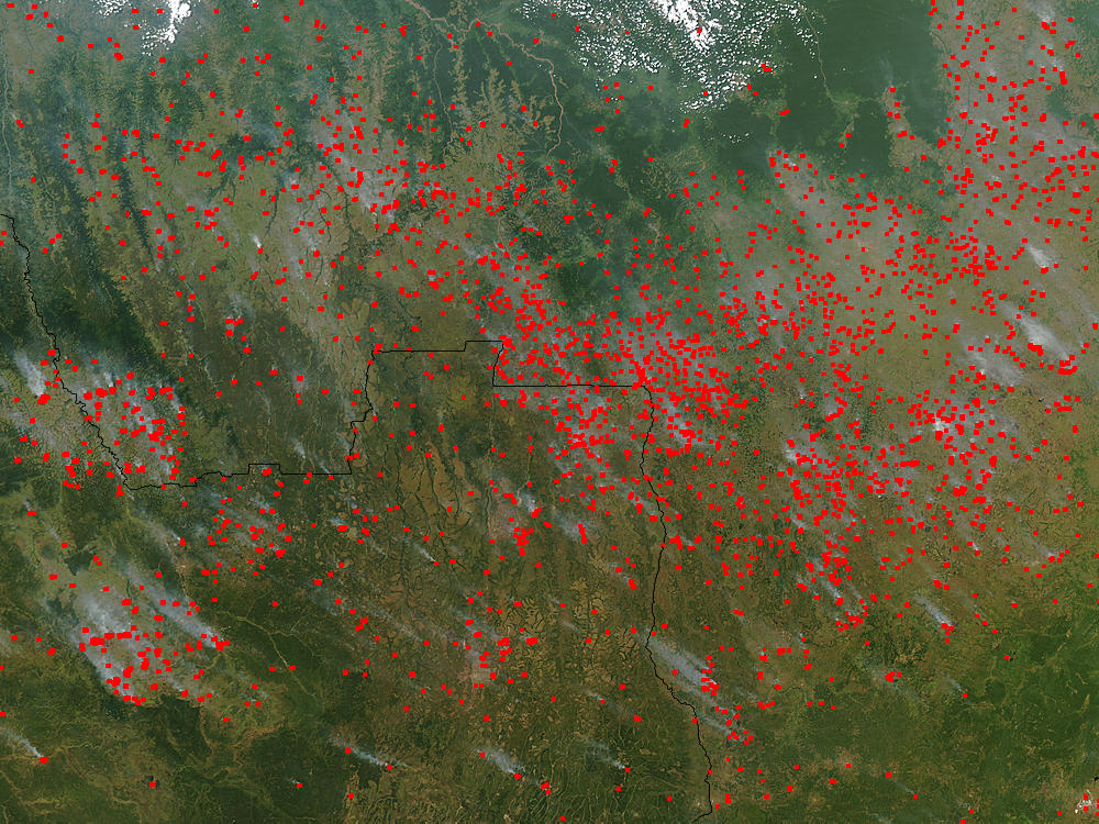 Fires across Angola and the Dem. Republic of the Congo (afternoon overpass) - related image preview
