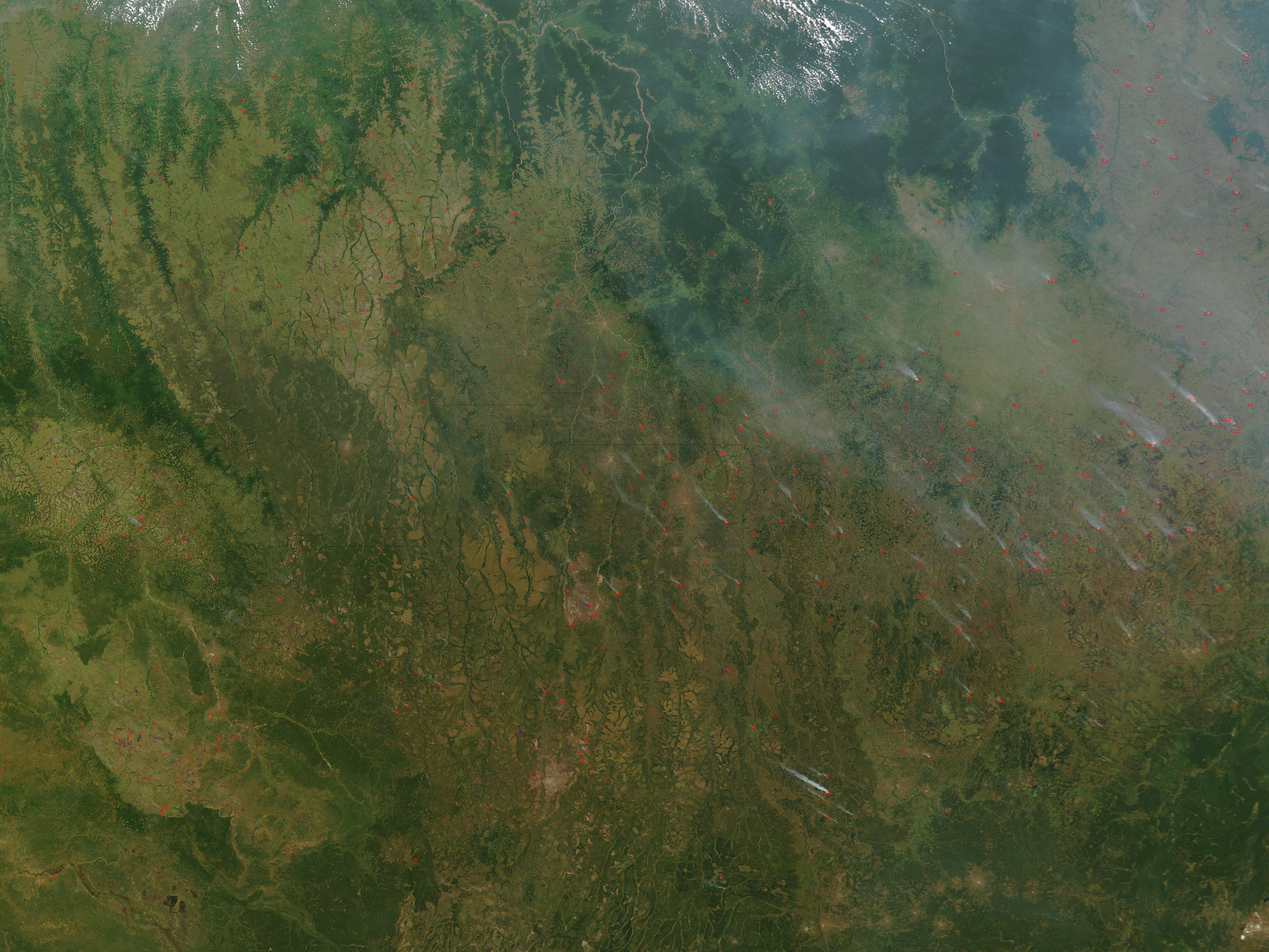 Fires across Angola and the Dem. Republic of the Congo (morning overpass) - related image preview
