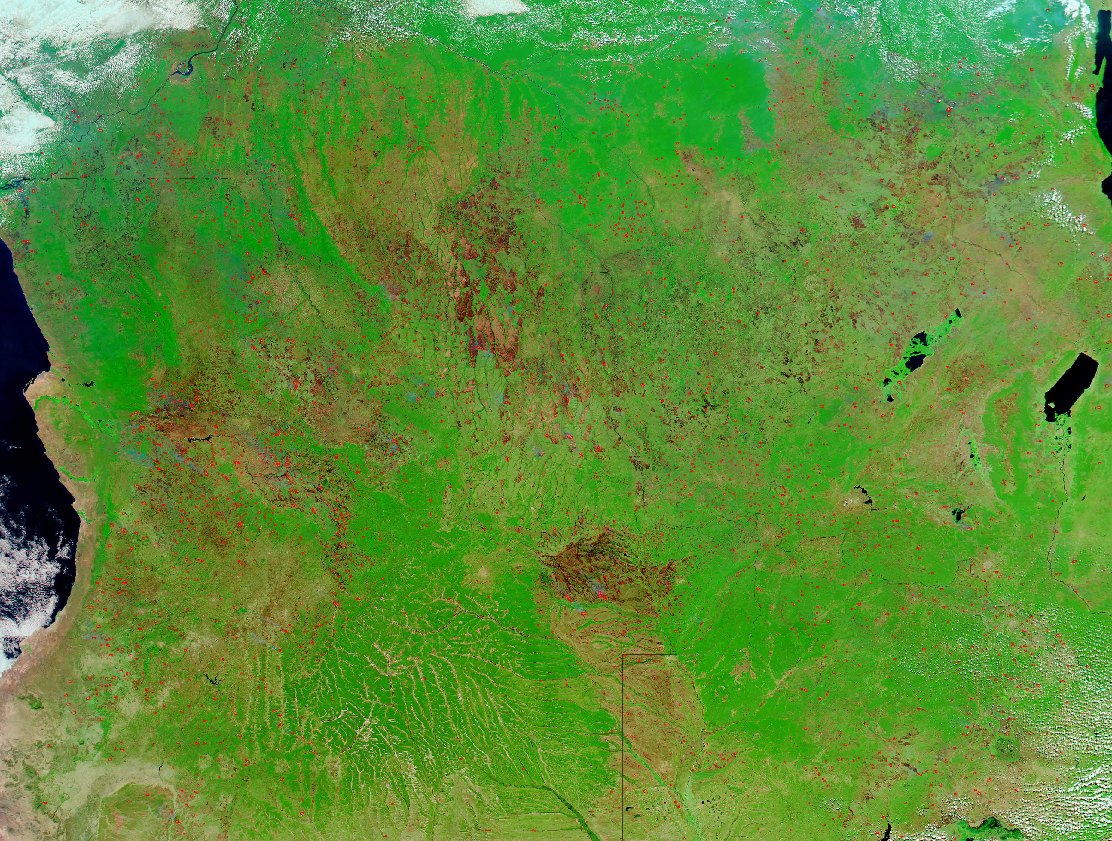 Fires and burn scars across Southern Africa (false color) - related image preview