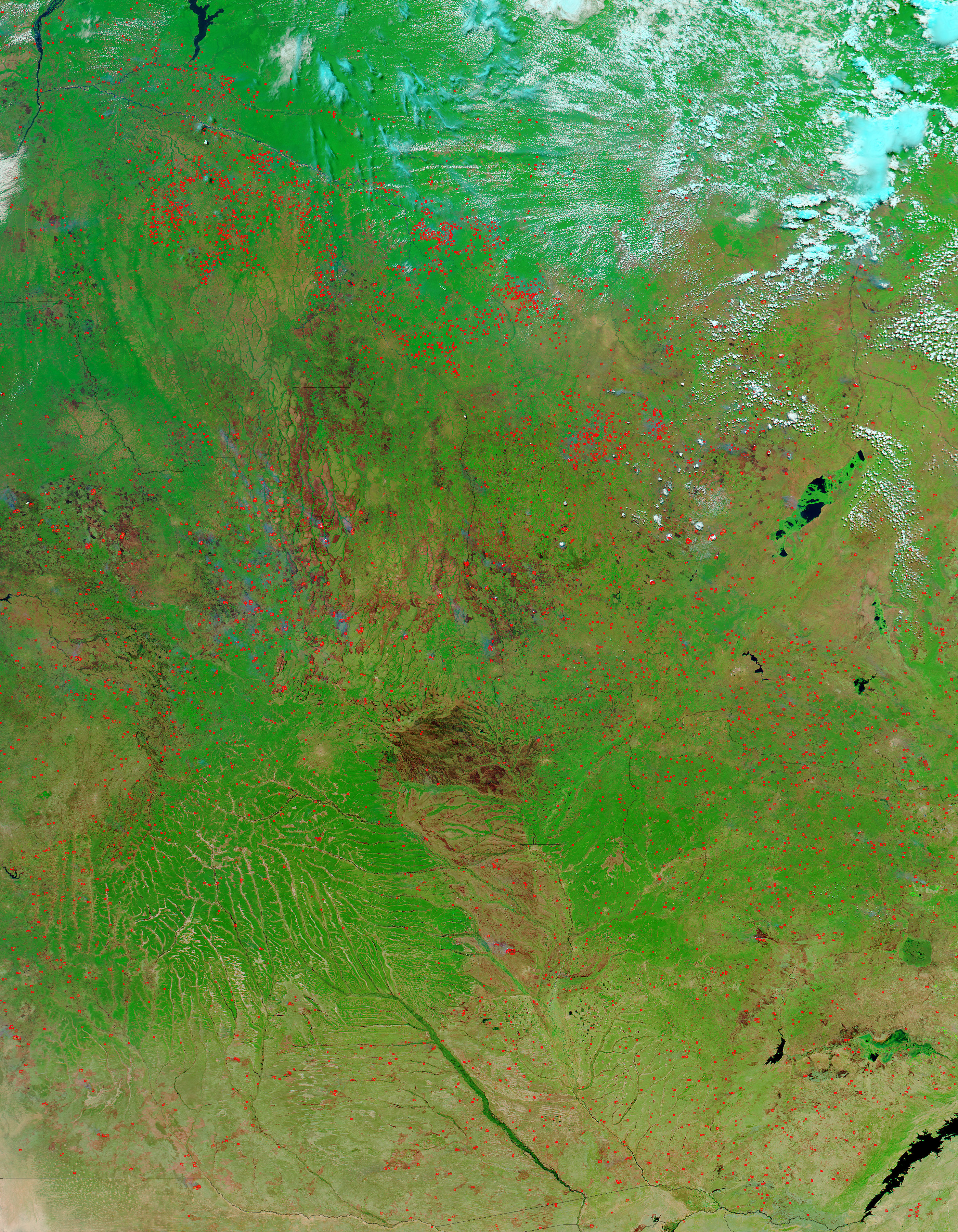 Fires and burn scars across South Central Africa (false color) - related image preview