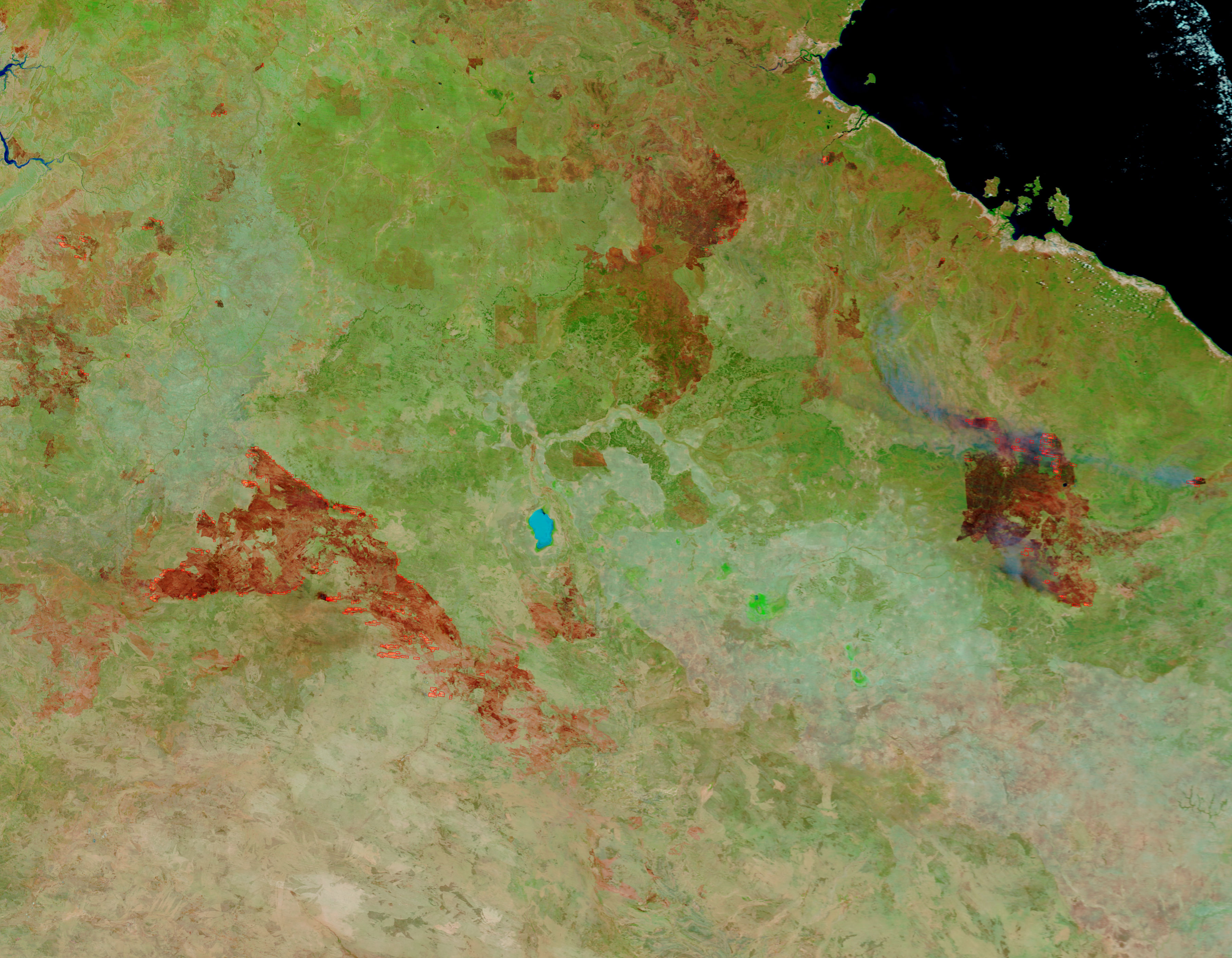 Fires and burn scars in Northern Australia (false color) - related image preview