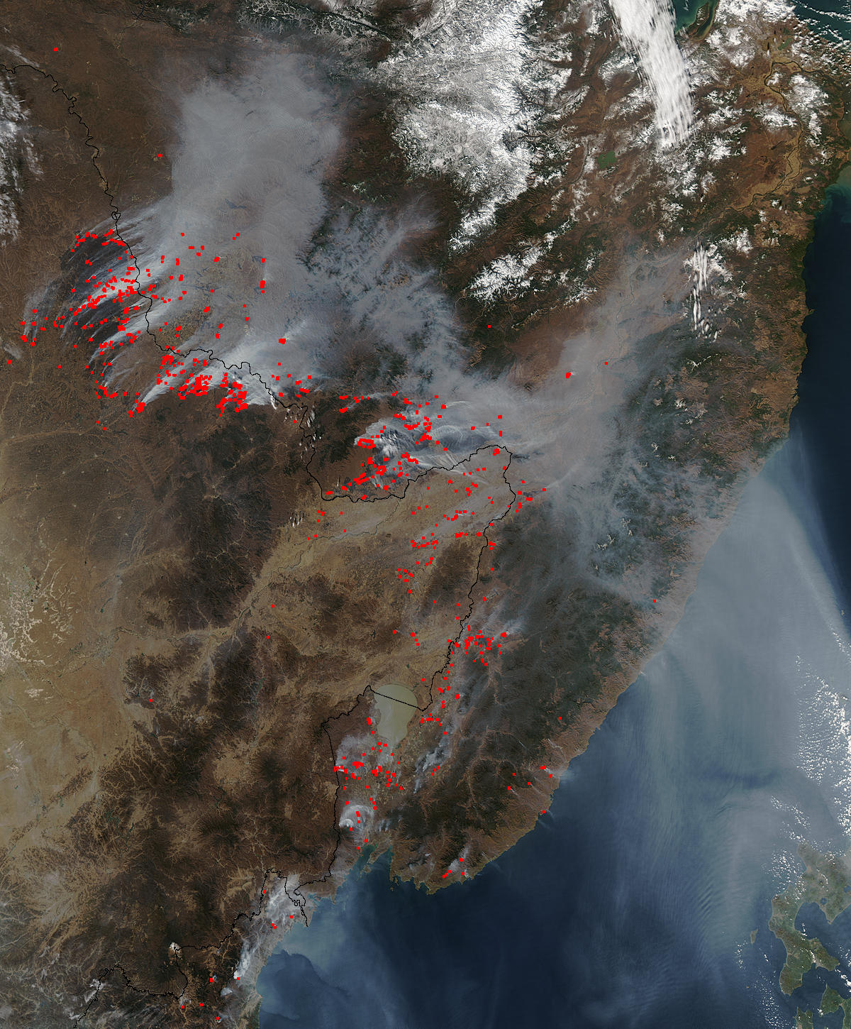 Fires, smoke, and burn scars in northern China and eastern Russia - related image preview