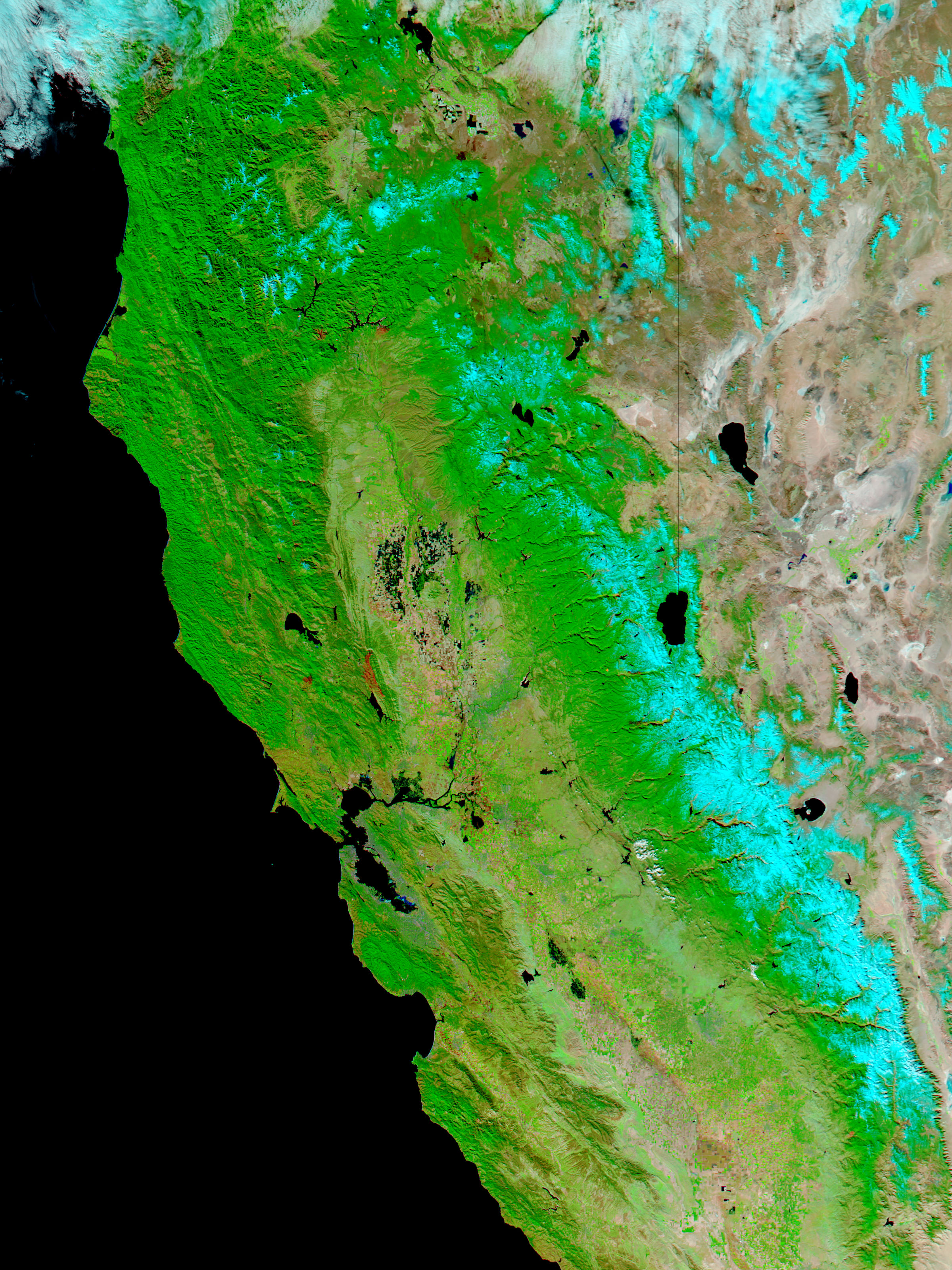 Floods caused by record snow in California (false color) - related image preview