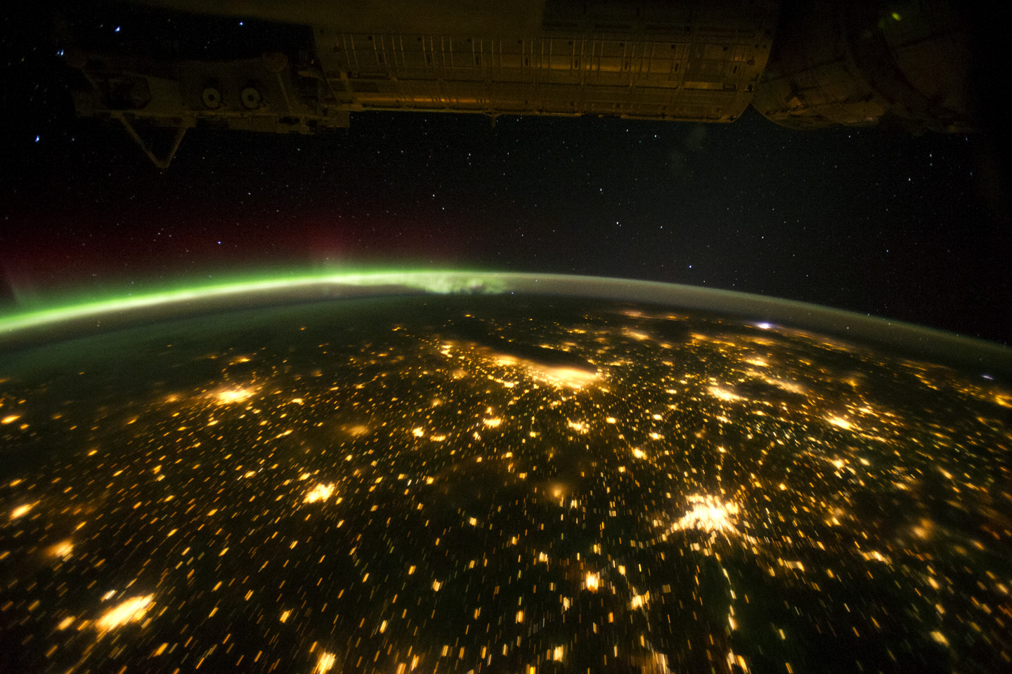 Midwestern USA at Night with Aurora Borealis