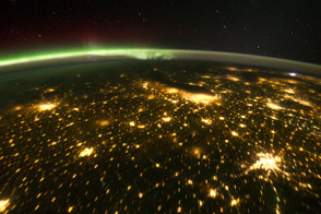 Midwestern USA at Night with Aurora Borealis