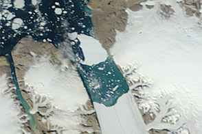 Ice Island Drifts away from Petermann Glacier