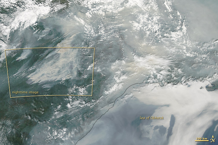 Night View of Fires in Siberia