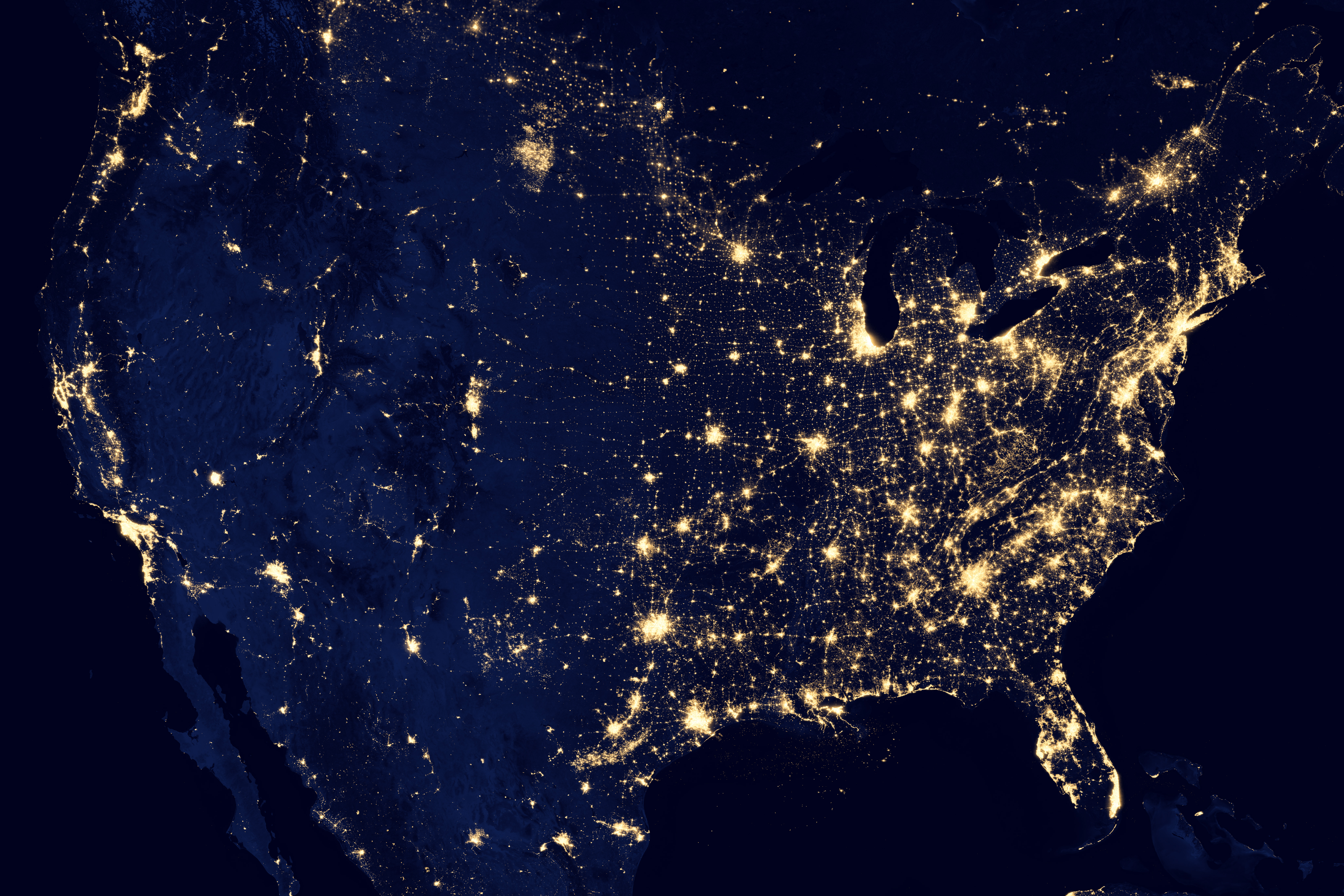 Map Of The United States At Night City Lights of the United States 2012