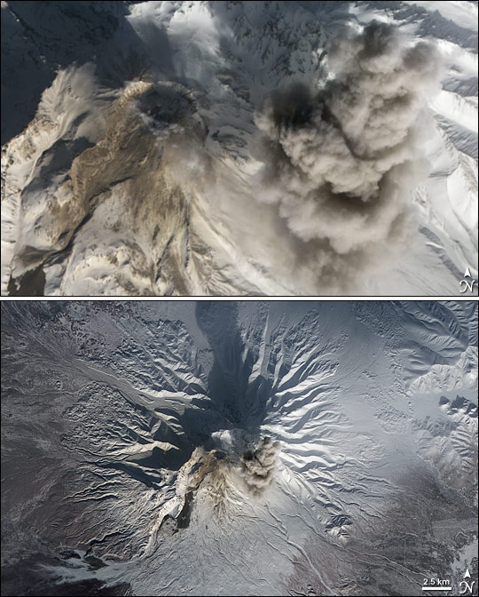 Column of Ash Rises Over Shiveluch Volcano