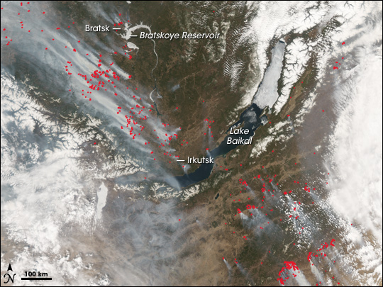 Fires Around Lake Baikal, Russia