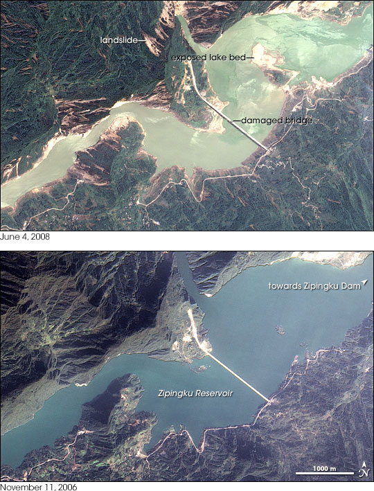 Quake Lowers Zipingku Reservoir