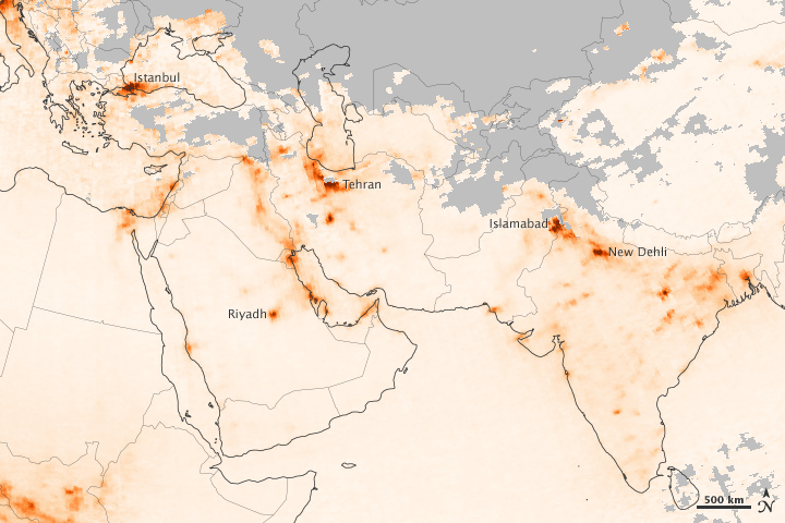 Pollution across Southwestern Asia
